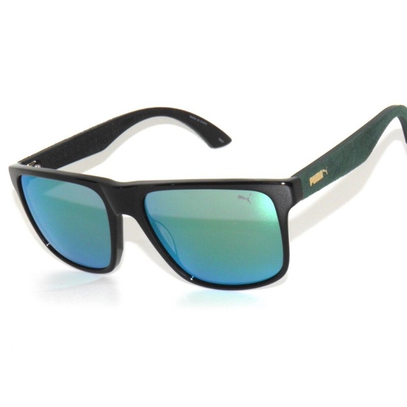Puma 0104S 003 SportStyle Black Green Mirror Sunglasses 0104 - Picture 1 of 5